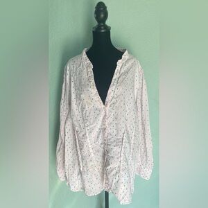 eShakti White Blouse with Pink and Black Dots